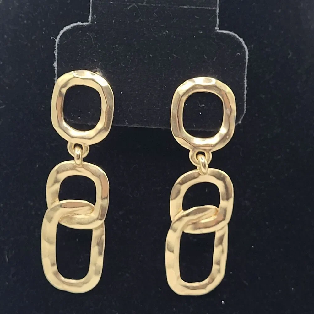Kenneth Jay Lane Hammered Gold Tone Chain Dangle Earrings  2.5in - Picture 3 of 3